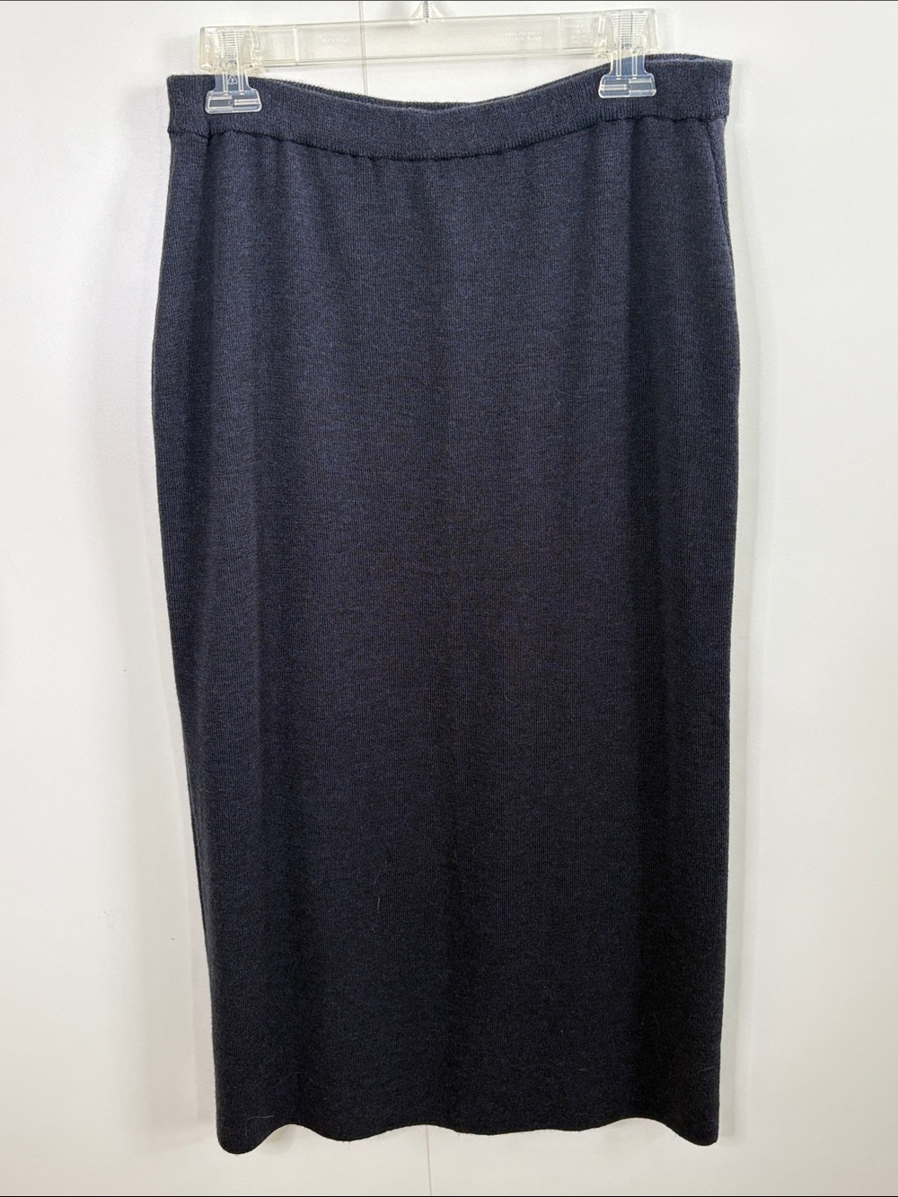 Eileen Fisher Dark Navy 100% Wool Knit Midi Skirt PL